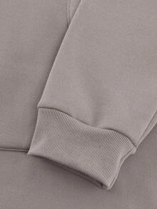 SHEIN EZwear Solid Kangaroo Pocket Drawstring Thermal Lined Long Hoodie - Khaki - View 5