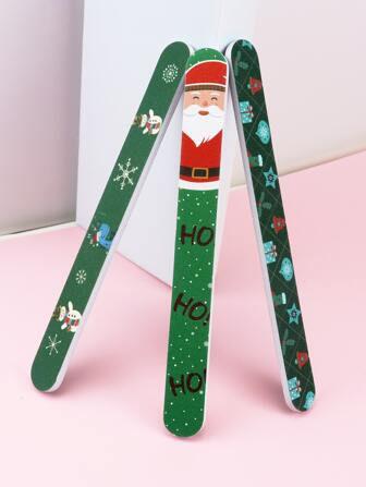 3 Piezas Conjunto De Limas De Uñas, Archivo De Esponja De Doble Cara Con Tema Navideño, 180 Lija, Para Limar Uñas Naturales Y Postizas, Bloque Lima De Uñas Y Tablero De Esmerilado