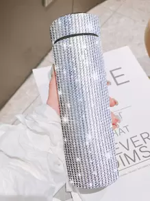 1 pieza Botella termo con diseño de diamante de imitación - Plateado - Ver 1