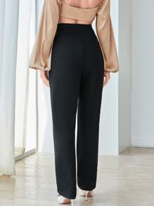 Modelyn 按折痕假鈕扣直筒褲 - 黑色 - 查看 2