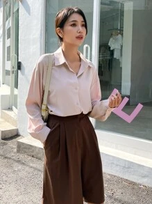 DAZY Button Up Drop Shoulder Shirt - Dusty Pink - View 3