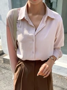 DAZY Button Up Drop Shoulder Shirt - Dusty Pink - View 4