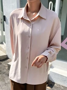 DAZY Button Up Drop Shoulder Shirt - Dusty Pink - View 5