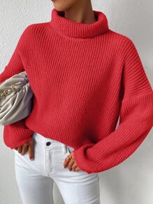 SHEIN Essnce Áo len nữ màu trơn Giải trí - Đỏ - Xem 1