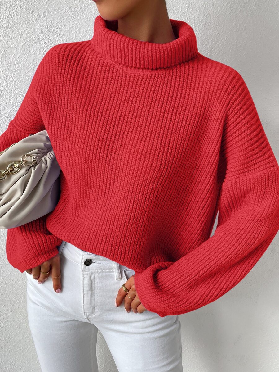 SHEIN Essnce Áo len nữ màu trơn Giải trí - Đỏ - Xem 1