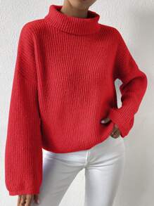 SHEIN Essnce Áo len nữ màu trơn Giải trí - Đỏ - Xem 3