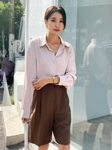 DAZY Button Up Drop Shoulder Shirt - Dusty Pink - View 8