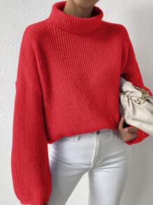 SHEIN Essnce Áo len nữ màu trơn Giải trí - Đỏ - Xem 5