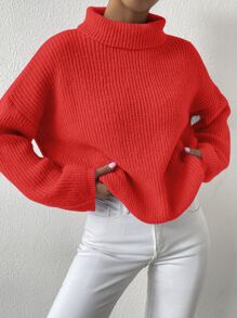 SHEIN Essnce Áo len nữ màu trơn Giải trí - Đỏ - Xem 6