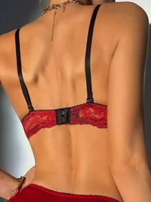 Floral Lace Underwire Bra, Lingerie - Burgundy - View 2