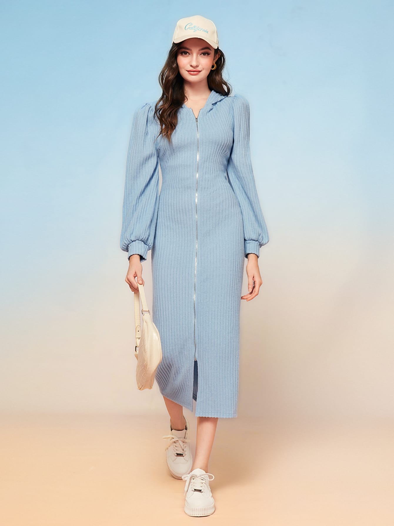 SHEIN Mulvari Solid Zip Up Hooded Dress SHEIN USA