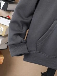 SHEIN Sudadera Con Capucha Y Pantalones Deportivos Térmicos Forrados Con Gráfico De Letras Y Bolsillo Canguro Para Niños Entre 10 Y 12 Años - Gris Oscuro - Ver 3