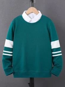 男孩條紋織帶運動衫無襯衫 - 墨綠色 - 查看 1