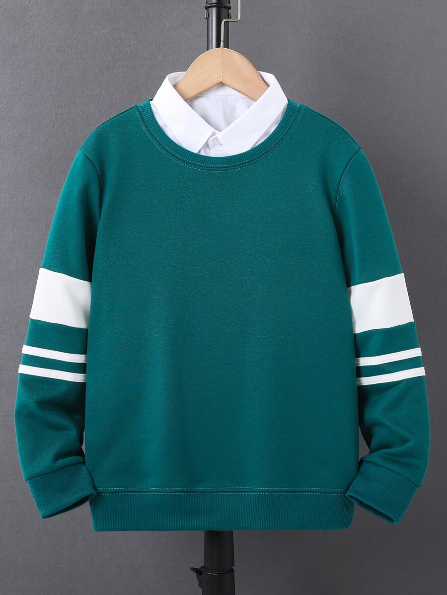 男孩條紋織帶運動衫無襯衫 - 墨綠色 - 查看 1