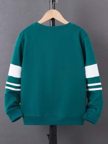 男孩條紋織帶運動衫無襯衫 - 墨綠色 - 查看 2