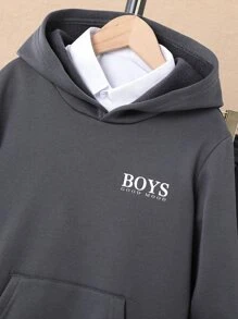 SHEIN Sudadera Con Capucha Y Pantalones Deportivos Térmicos Forrados Con Gráfico De Letras Y Bolsillo Canguro Para Niños Entre 10 Y 12 Años - Gris Oscuro - Ver 6