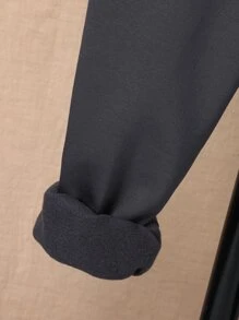 SHEIN Sudadera Con Capucha Y Pantalones Deportivos Térmicos Forrados Con Gráfico De Letras Y Bolsillo Canguro Para Niños Entre 10 Y 12 Años - Gris Oscuro - Ver 7