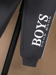 SHEIN Sudadera Con Capucha Y Pantalones Deportivos Térmicos Forrados Con Gráfico De Letras Y Bolsillo Canguro Para Niños Entre 10 Y 12 Años - Gris Oscuro - Ver 8