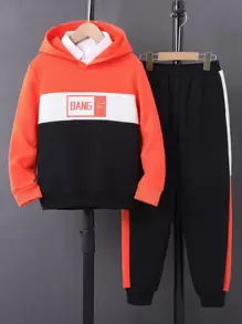 Boys Colorblock Letter Graphic Thermal Lined Hoodie & Sweatpants Set - Multicolor - View 1