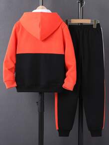 Boys Colorblock Letter Graphic Thermal Lined Hoodie & Sweatpants Set - Multicolor - View 2