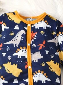 男嬰恐龍印花撞色滾邊連身褲和帽 - 藏蓝色 - 查看 5