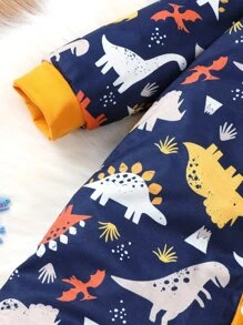 男嬰恐龍印花撞色滾邊連身褲和帽 - 藏蓝色 - 查看 6