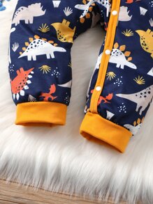 男嬰恐龍印花撞色滾邊連身褲和帽 - 藏蓝色 - 查看 7