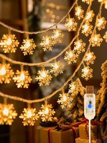 1Pc 10/20/30/40/50/100 Led 1/2/3/4/5/10M Sử Dụng Nguồn Điện USB Đa Năng Giáng Sinh Hình Bông Tuyết Cổ Tích Dây Đèn - Màu vàng - Xem 1