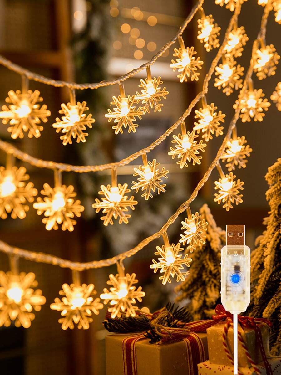 1Pc 10/20/30/40/50/100 Led 1/2/3/4/5/10M Sử Dụng Nguồn Điện USB Đa Năng Giáng Sinh Hình Bông Tuyết Cổ Tích Dây Đèn - Màu vàng - Xem 1