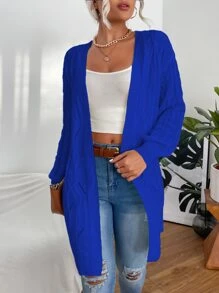 SHEIN LUNE Cable Knit Drop Shoulder Duster Cardigan - Royal Blue - View 1