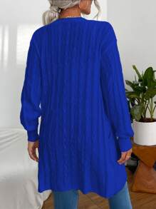 SHEIN LUNE Cable Knit Drop Shoulder Duster Cardigan - Royal Blue - View 2