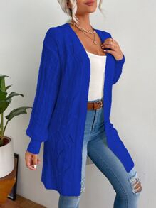 SHEIN LUNE Cable Knit Drop Shoulder Duster Cardigan - Royal Blue - View 4