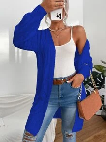 SHEIN LUNE Cable Knit Drop Shoulder Duster Cardigan - Royal Blue - View 5