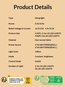 1pc Christmas Bead Decor 10/20 Led 1.5/3M String Light - Yellow - View 3