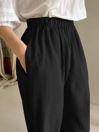 DAZY Pantalon à taille élastique avec poches en biais, automne