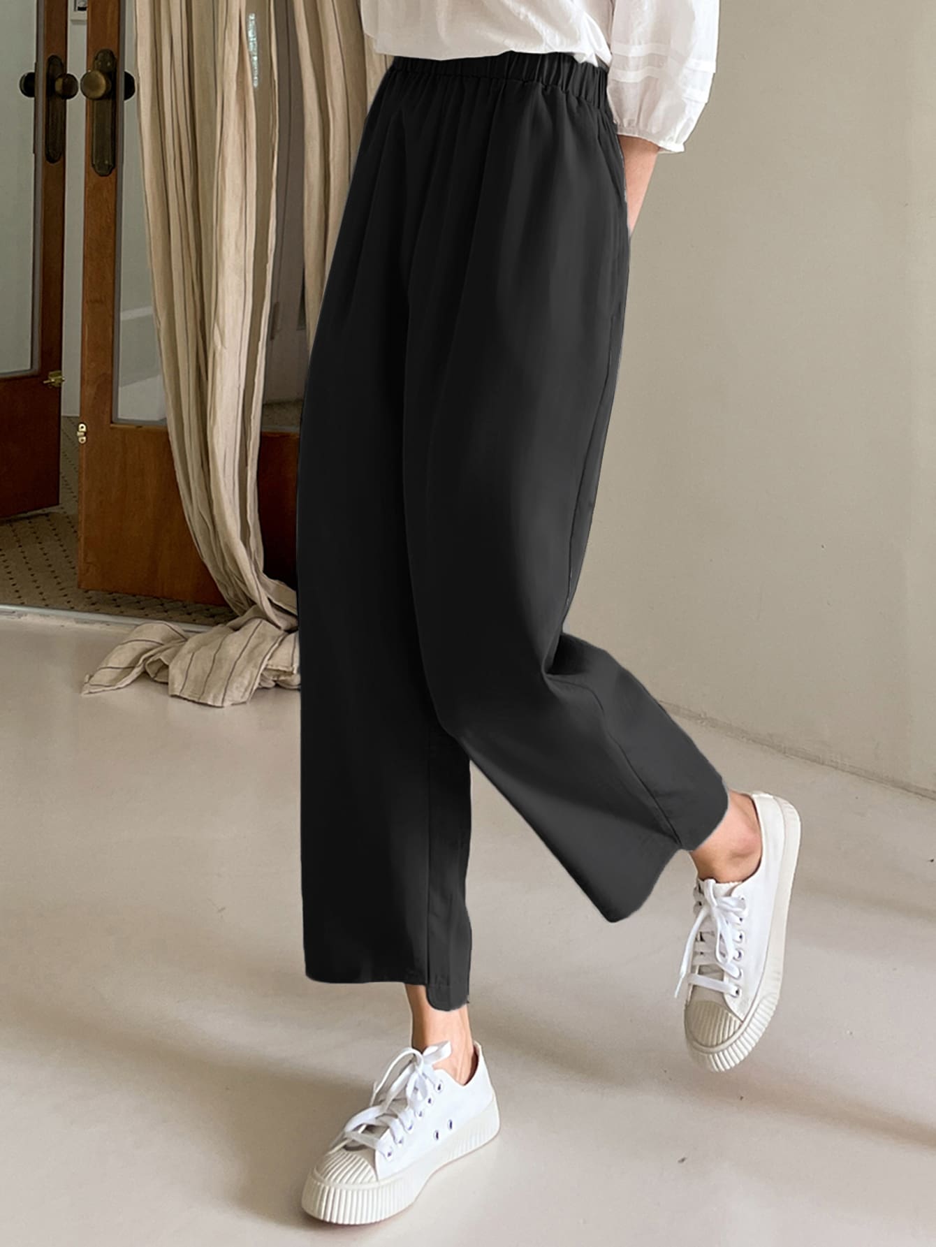 Slant Pocket Elastic Waist Pants Fall