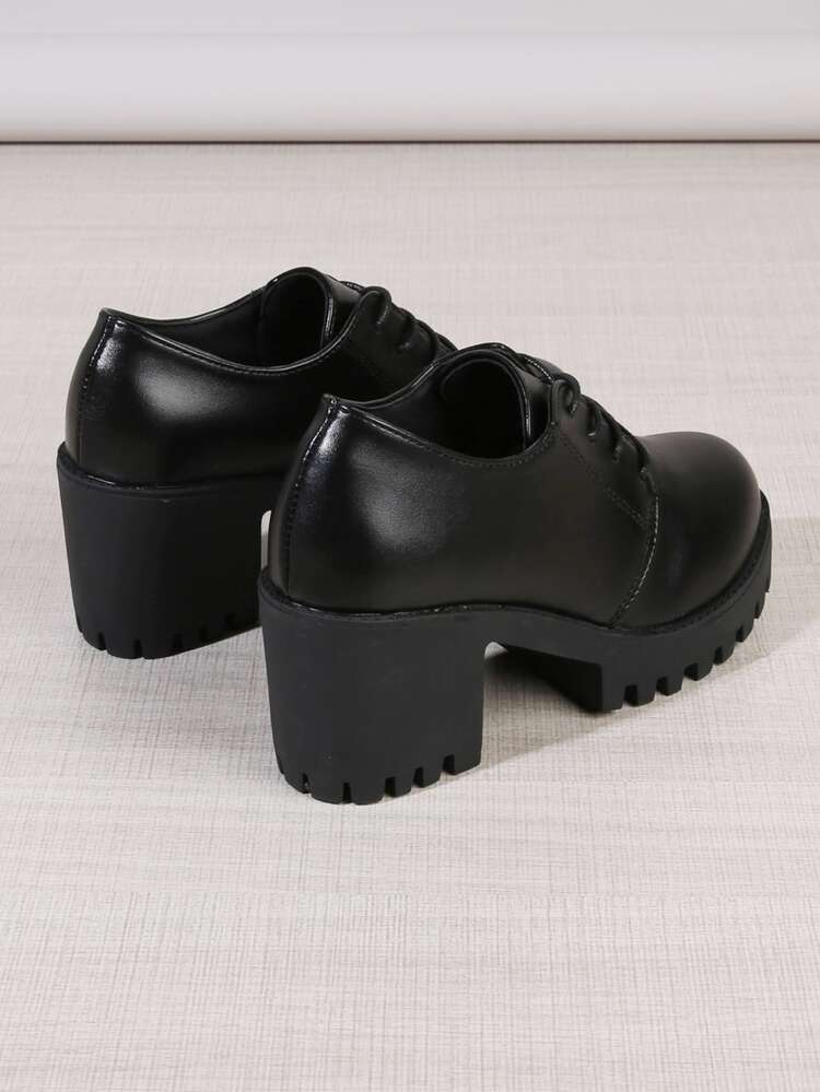 Minimalist Lace-up Front Flatform Oxford Shoes - Black - View 3