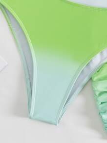 2packs Ombre Cut Out One Shoulder One Piece Swimsuit & Beach Skirt - Green - View 7