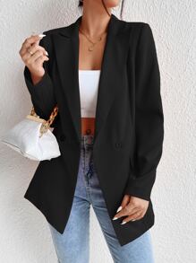 RosyDaze 雙排釦西裝領西裝外套 - 黑色 - 查看 4