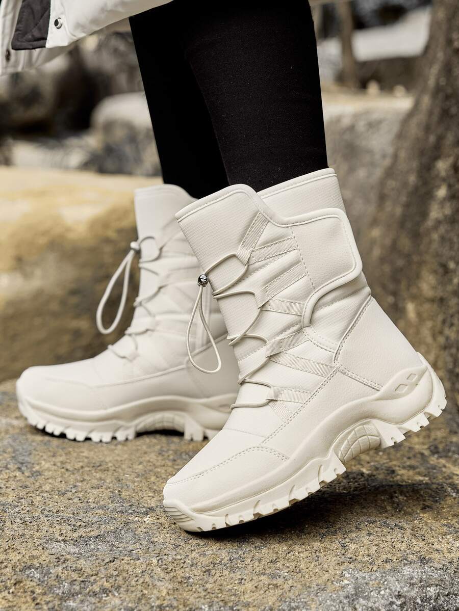 Hombres Botas de nieve con cordón delantero - Beis - Ver 1