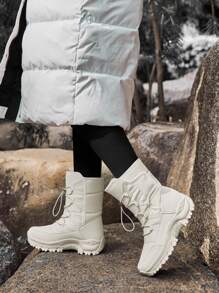 Hombres Botas de nieve con cordón delantero - Beis - Ver 2