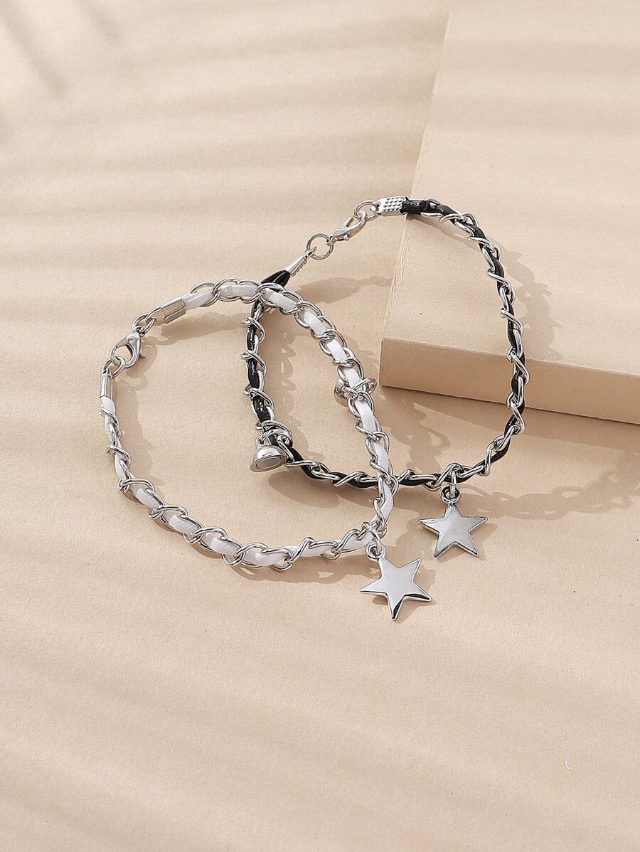 2 cái Cặp đôi Quả bóng từ tính & Vòng tay quyến rũ Ngôi sao - Đen và trắng - Xem 1