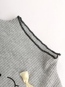 Toddler Girls Cartoon Graphic Bow Front Tee - Grey - View 6