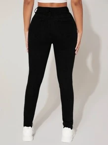 Quần jeans denim bó cạp cao đa năng, đơn sắc, thường ngày dành cho nữ, mùa hè - màu đen - Xem 2