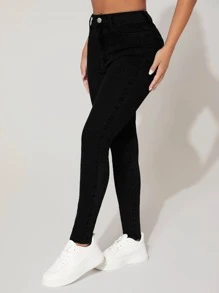 Quần jeans denim bó cạp cao đa năng, đơn sắc, thường ngày dành cho nữ, mùa hè - màu đen - Xem 4