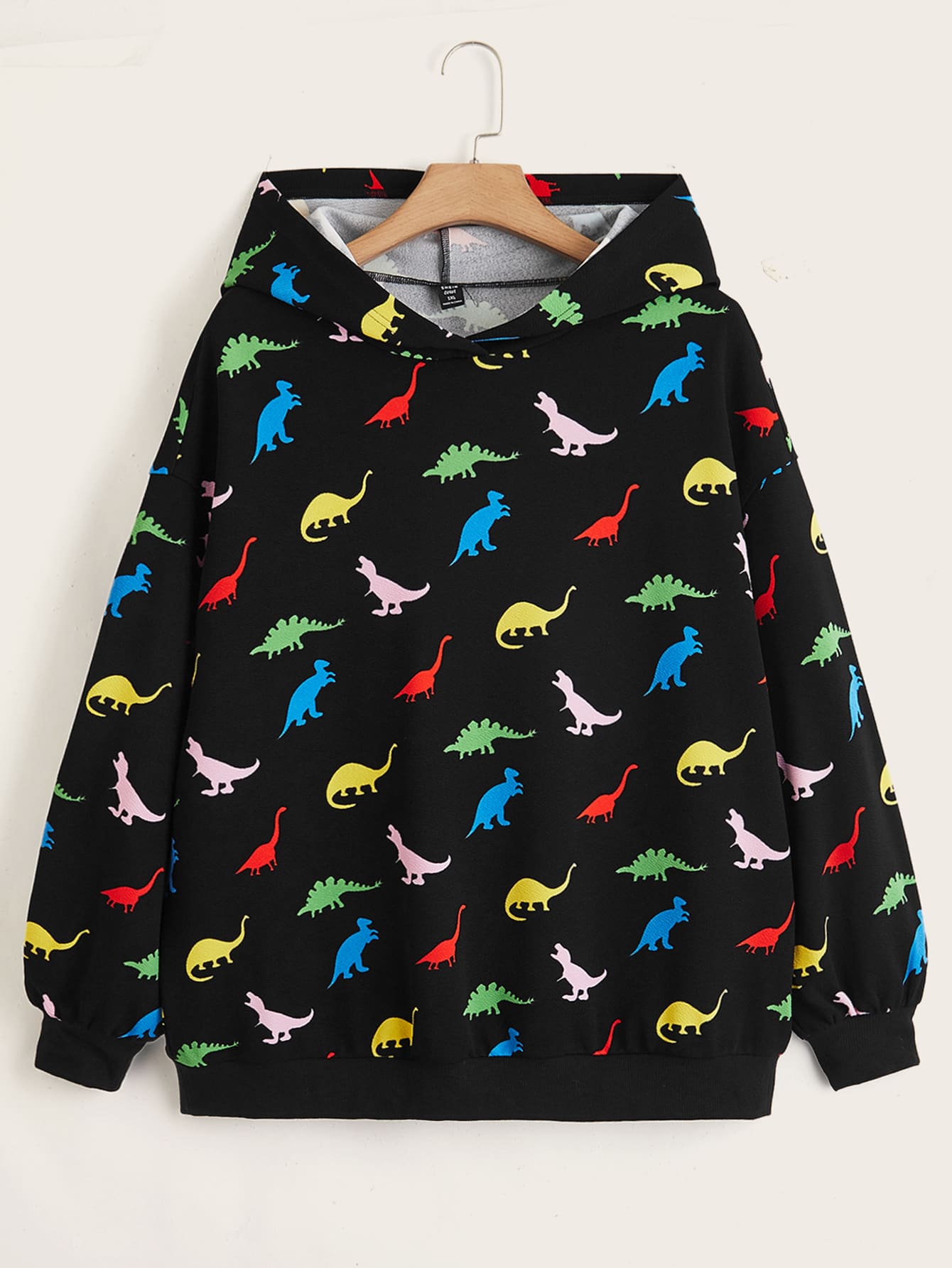 SHEIN EZwear 大码恐龙印花落肩卫衣 - 彩色 - 查看 1