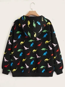 SHEIN EZwear 大码恐龙印花落肩卫衣 - 彩色 - 查看 2