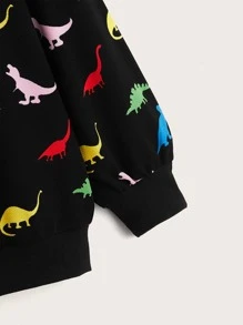 SHEIN EZwear 大码恐龙印花落肩卫衣 - 彩色 - 查看 3