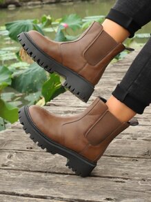 Minimalist Slip-On Chelsea Boots - Rust Brown - View 1