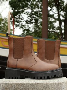 Minimalist Slip-On Chelsea Boots - Rust Brown - View 3